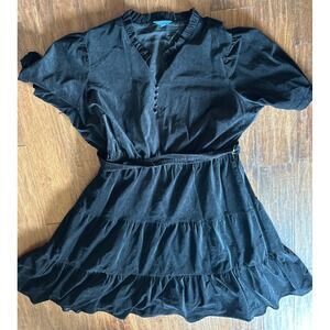 Draper James RSVP Black Velvet Tiered Mini Dress 2X‎ Short Sleeve